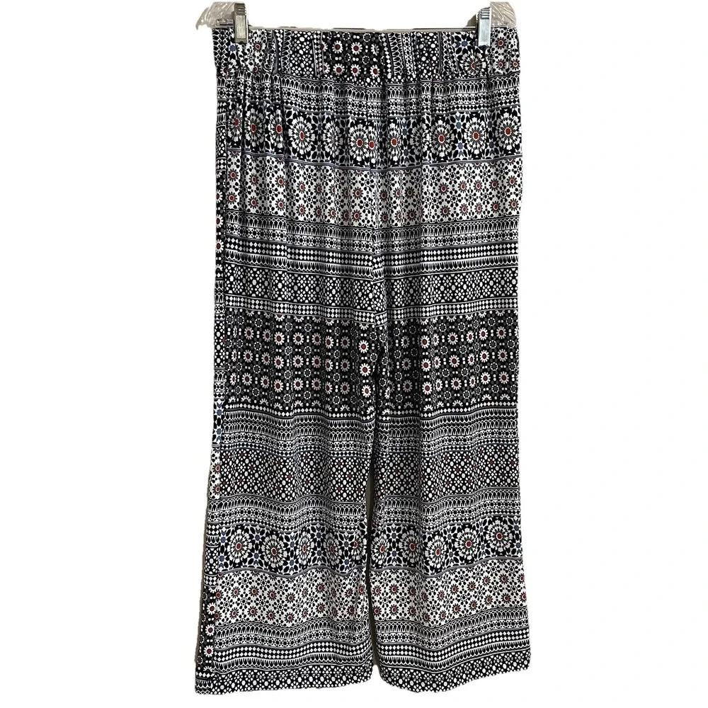 Robert Louis Geometric Floral Wide Leg Cropped Pants Womens 1X Sailor Retro - Picture 3 of 10